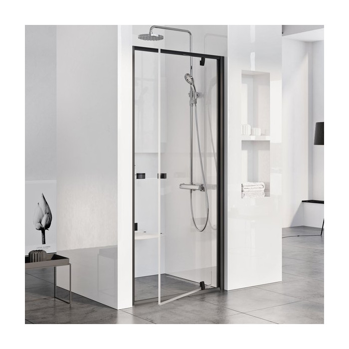 Душові двері Ravak Pivot PDOP1 90 см, профіль та ручки чорні, прозоре скло 03G70300Z1