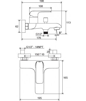 Смеситель для ванны Ravak Flat FL 022.00/150 150 мм X070119