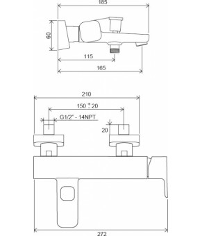Смеситель для ванны Ravak TD F 022.00/150 мм X070131