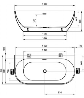 Ванна Ravak FREEDOM W 166х80 в черном цвете XC00100027