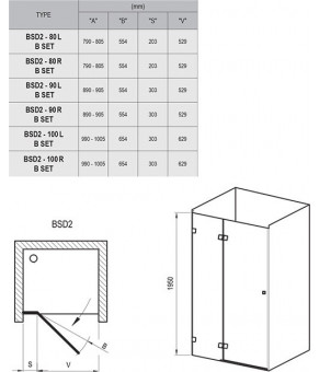 Душевые двери Ravak Brilliant BSD2-80 A-R прозрачное стекло 0UP4AA00Z1