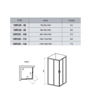 Элемент душевого уголка Ravak 10° 10RV2K-90 сатиновый профиль, прозрачное стекло 1ZJ70U00Z1