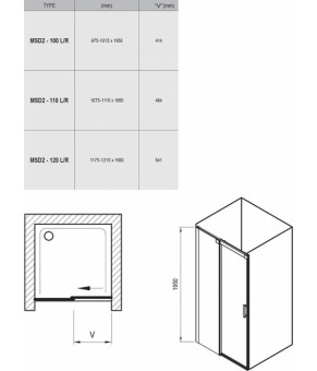 Душевая дверь Ravak Matrix MSD2-120 R блестящий профиль, прозрачное стекло 0WPG0C00Z1
