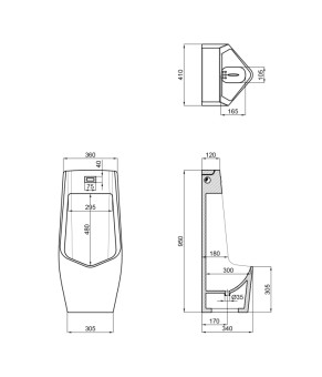 Писсуар напольный Qtap Scorpio с ИК-датчиком автоматического смыва DC 420х350х960 White QT1488U960A01DCW