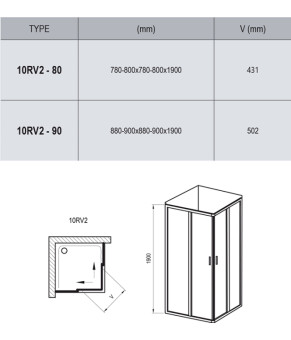 Душевой уголок Ravak 10° 10RV2-80 сатин+Transparent 1ZI40U00Z1