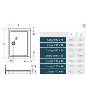 Душевой поддон CANARY 100Х80