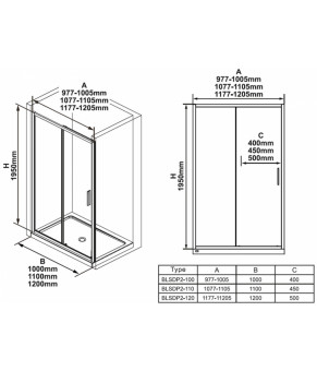 Душевые двери Ravak Blix Slim BLSDP2-110 полир. алюм.+Transparent X0PMD0C00Z1