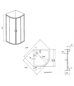 Душевой уголок Ravak X-Point XP1CP4-90 Полир. алюм. Transparent X3B270C00Z1B