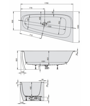 Гидромассажная ванна Hoesch iSensi 170х100 3898i.010+69725.305+69714.305+69719