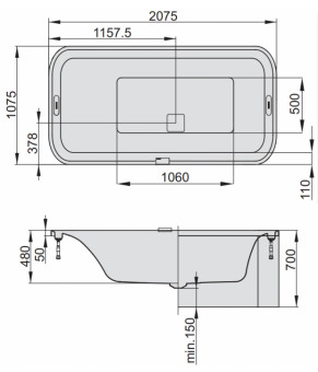 Гидромассажная ванна Hoesch Ergo+ Tergum 207х107 6441N.552 + 69709 + 69719