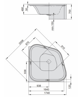 Гидромассажная ванна Hoesch Ergo+ Tergum 164х164 6438N.010 + 690913T