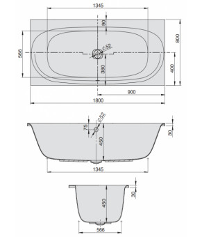 Гидромассажная ванна Hoesch iSensi Tergum 180х80 3830N.010 + 6966.305 + 690913T