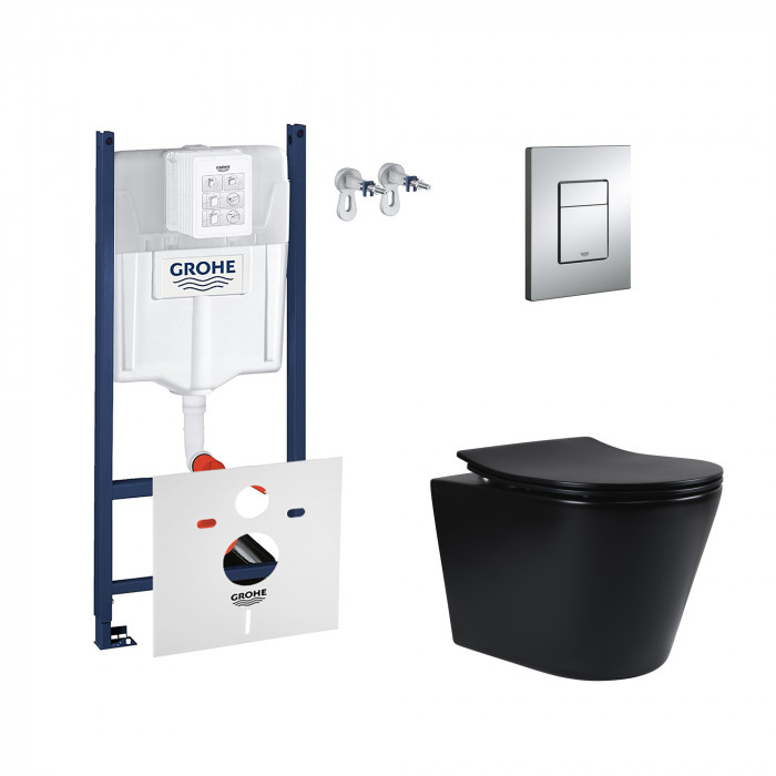 Набір інсталяція 4 в 1 Grohe Rapid SL 3884000G + унітаз із сидінням Qtap Scorpio QT1433053ERMB