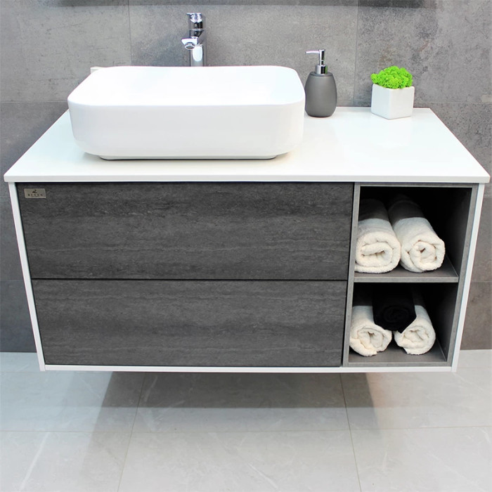 Тумба с раковиной REXON Ombra RX99ES/100 Glossy White/Concrete Grey, 19910E