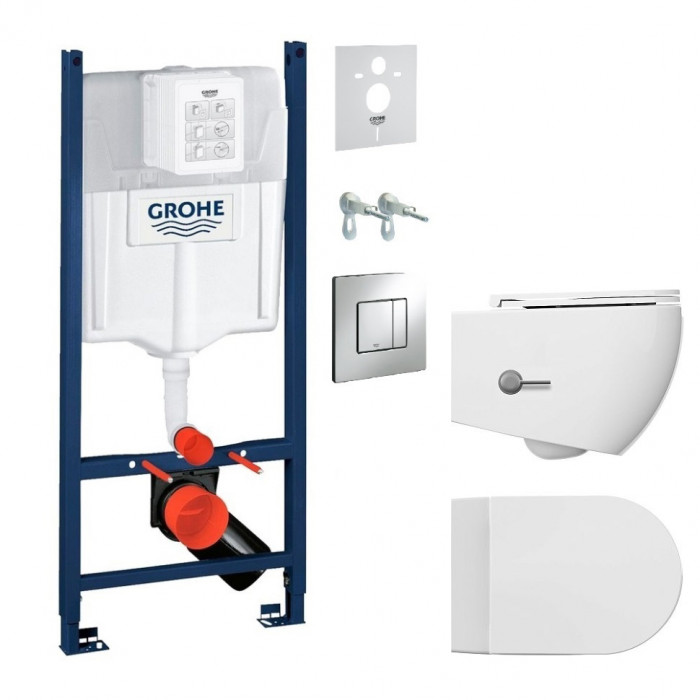 Унитаз Isvea Infinity без ободка, подвесн, с функц. биде, сиденье, инст. Grohe (10NFS1001I+40KF0200I-S+38840000K)
