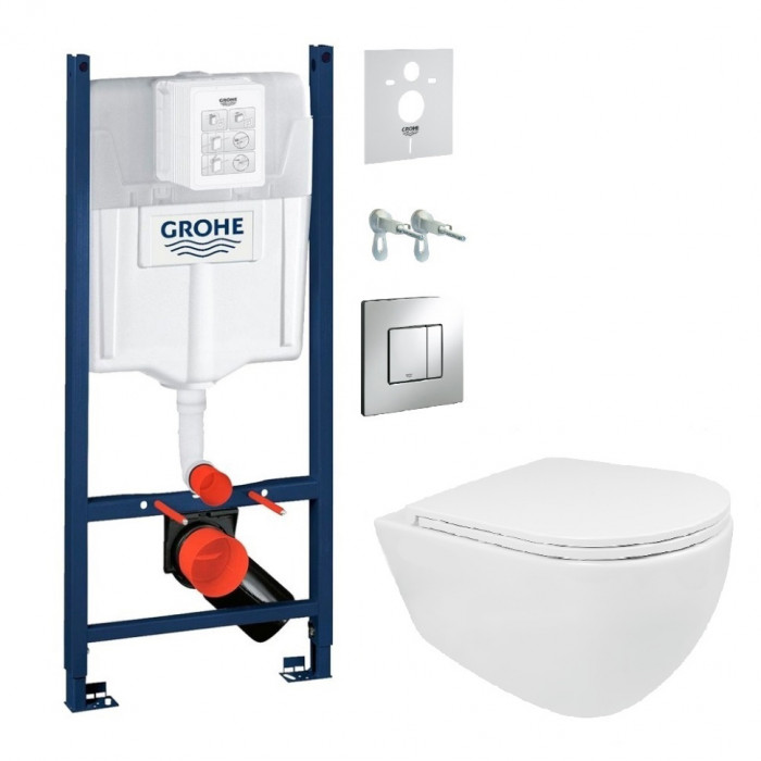 Унитаз Isvea Infinity без ободка, подвесной, сиденье, инстал. Grohe Rapid SL (10NF02001+40KF0200I-S+38840000K)