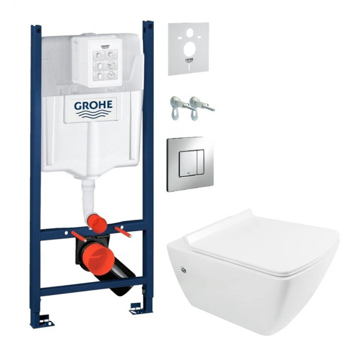 Унитаз Isvea Purita cleanWash без ободка, подвесной,сидение, инстал Grohe Rapid SL (10PL02007+ 40S40200I+38840000K