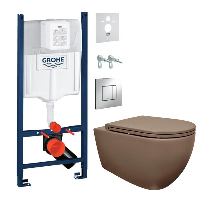 Унитаз Isvea Infinity без ободка, подвесной taupe+ инсталяция Grohe Rapid SL (10NF02002H-Taupe+40KF0522I-S+38840000K