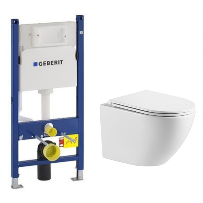 Унітаз Omnires Ottawa 49x37 rimless підвісне сидіння дюропласт + інсталяція Geberit Duofix (458.126.00.1 + OTTAWAMWBP)