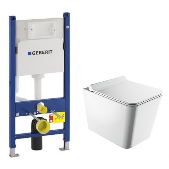 Унітаз Omnires Boston 53x36 rimless підвісний, сидіння дюропласт + інсталяція Geberit Duofix (458.126.00.1+BOSTONMWBP)