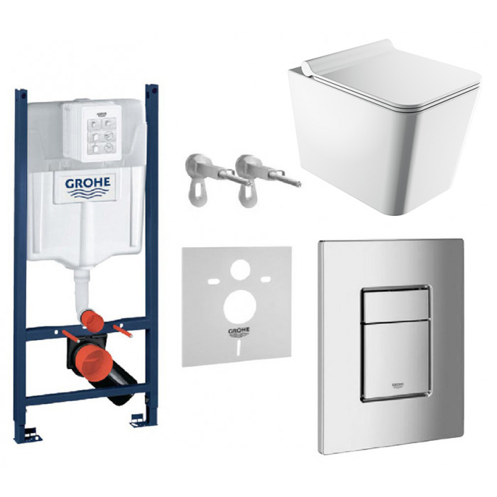 Унітаз Omnires Boston 53x36 rimless підвісний, сидіння дюропласт + інсталяція Grohe Rapid Sl (3873200A + BOSTONMWBP)