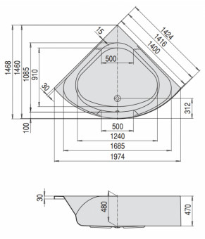 Гидромассажная ванна Hoesch Spectra Tergum 141х141 3654N.010 + 69719 + 690913T