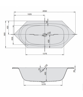 Гидромассажная ванна Hoesch iSensi Reviva II 205х90 3858E.010 + 6966.310
