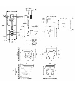 Набор инсталляция 4 в 1 Grohe Rapid SL 3884000G + унитаз с сиденьем Qtap Scorpio QT1433053ERMB