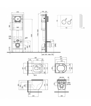 Набор Qtap инсталляция 4 в 1 с панелью смыва Nest (QT0233M370 + QT0211P01V1178MB) + унитаз с сиденьем Robin QT13332141ERMB
