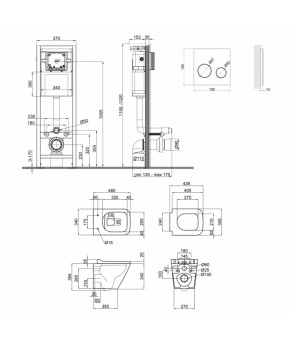 Набор Qtap инсталляция 4 в 1 с круглой панелью смыва Nest (QT0233M370 + QT0211P01V1178MB) + унитаз с сиденьем Tern QT1433053ERMB