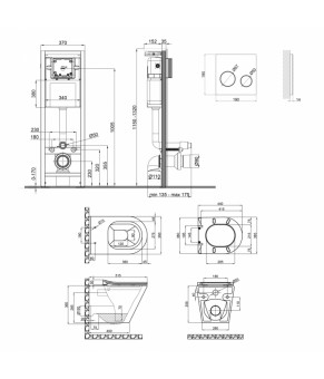 Набор Qtap инсталляция 4 в 1 с панелью смыва Nest (QT0233M370 + QT0211P01V1178MB) + унитаз с сиденьем Scorpio QT1433053ERMB