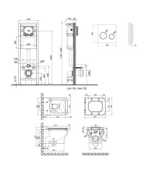 Набор Qtap инсталляция 4 в 1 с панелью смыва Nest (QT0233M370 + QT0211P01V1176W) + унитаз с сиденьем Cardinal QT0433C660HW