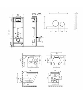 Набор Qtap инсталляция 4 в 1 с панелью смыва Nest (QT0133M425 + QT0111M11V1146MB) + унитаз с сиденьем Scorpio QT1433053ERMB