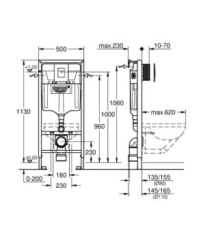 Grohe Rapid SL в сборе, для подвесного унитаза (кнопка Skate Cosmopolitan) (38772001)