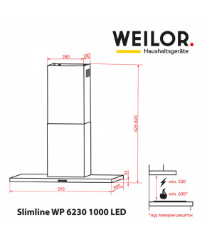 Вытяжка декоративная Т-образная WEILOR Slimline WP 6230 BL 1000 LED