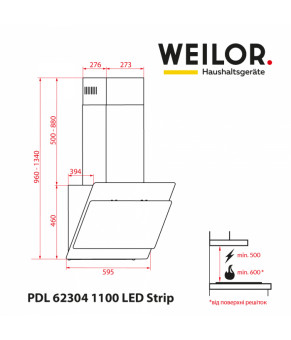 Вытяжка декоративная наклонная WEILOR PDL 62304 BL 1100 LED Strip