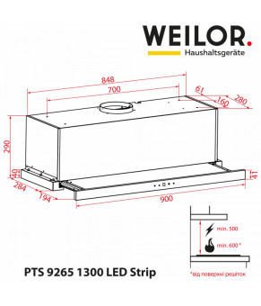 Вытяжка телескопическая WEILOR PTS 9265 BL 1300 LED Strip