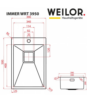 Мойка кухонная нержавеющая сталь WEILOR IMMER WRT 3950