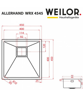Мойка кухонная нержавеющая сталь WEILOR ALLERHAND WRX 4545