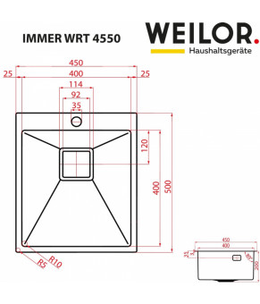 Мойка кухонная нержавеющая сталь WEILOR IMMER WRT 4550