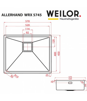 Мойка кухонная нержавеющая сталь WEILOR ALLERHAND WRX 5745