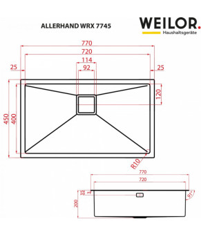 Мойка кухонная нержавеющая сталь WEILOR ALLERHAND WRX 7745