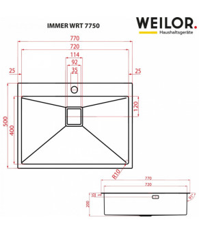 Мойка кухонная нержавеющая сталь WEILOR IMMER WRT 7750