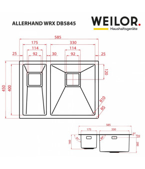 Мойка кухонная нержавеющая сталь WEILOR ALLERHAND WRX DB5845
