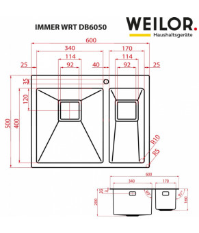 Мойка кухонная нержавеющая сталь WEILOR IMMER WRT DB6050