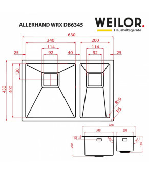 Мойка кухонная нержавеющая сталь WEILOR ALLERHAND WRX DB6345