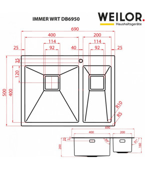Мойка кухонная нержавеющая сталь WEILOR IMMER WRT DB6950