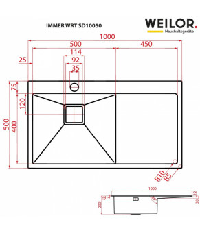 Мойка кухонная нержавеющая сталь WEILOR IMMER WRT SD10050