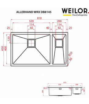 Мойка кухонная нержавеющая сталь WEILOR ALLERHAND WRX DB8145