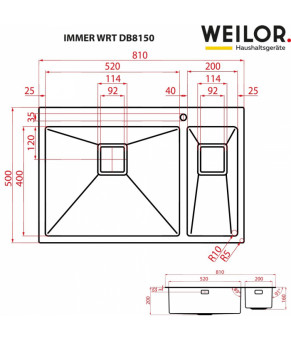 Мойка кухонная нержавеющая сталь WEILOR IMMER WRT DB8150